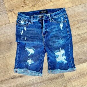 Judy Blue Dark Wash Distressed Jean Shorts